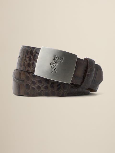 Embossed Croc Belt Golfman Plaque Buckle