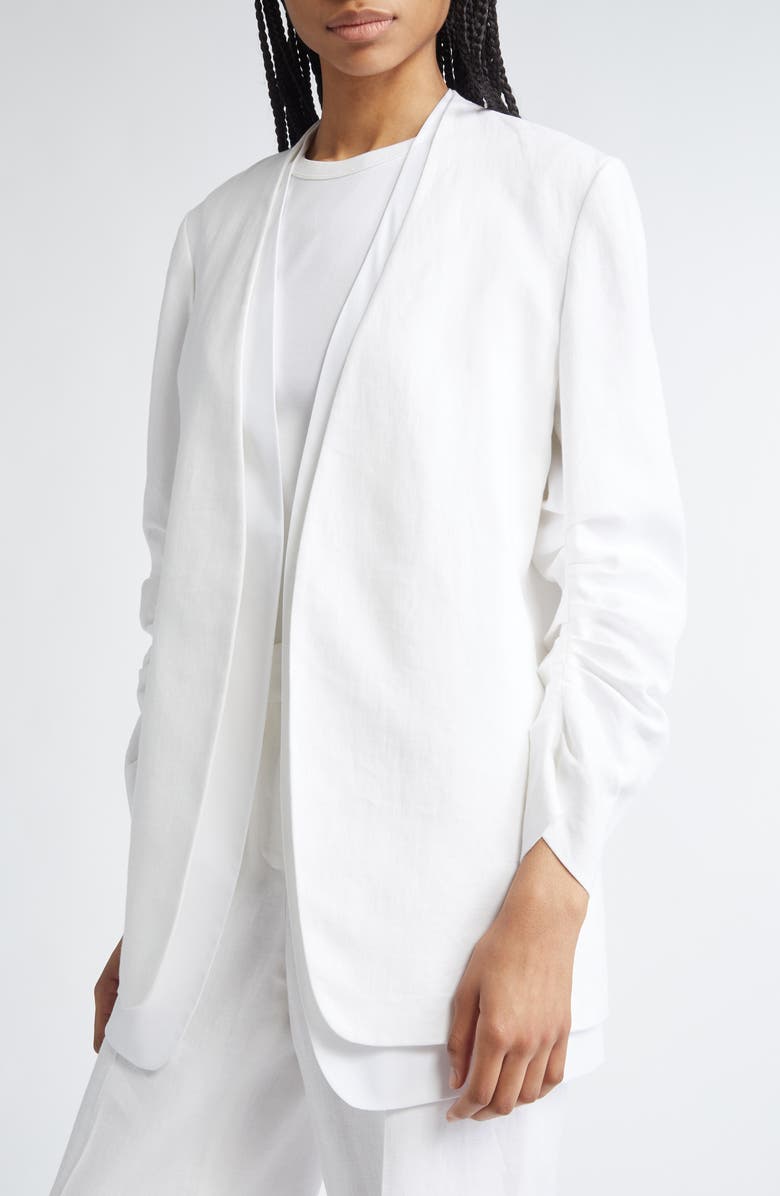 Lafayette 148 New York Ruched Sleeve Linen Blazer & Cotton Vest, Alternate, color, White