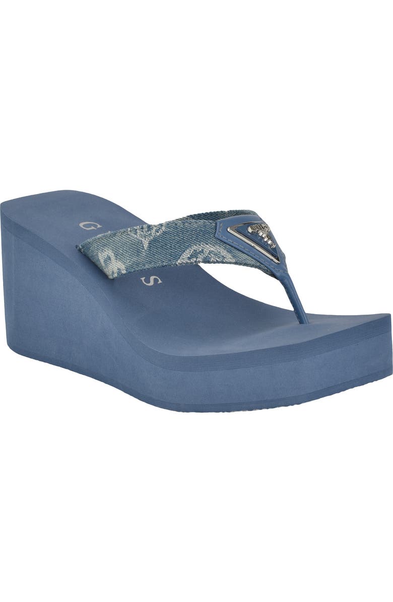 GUESS Demmey Platform Wedge Flip Flop, Main, color, Dark Blue