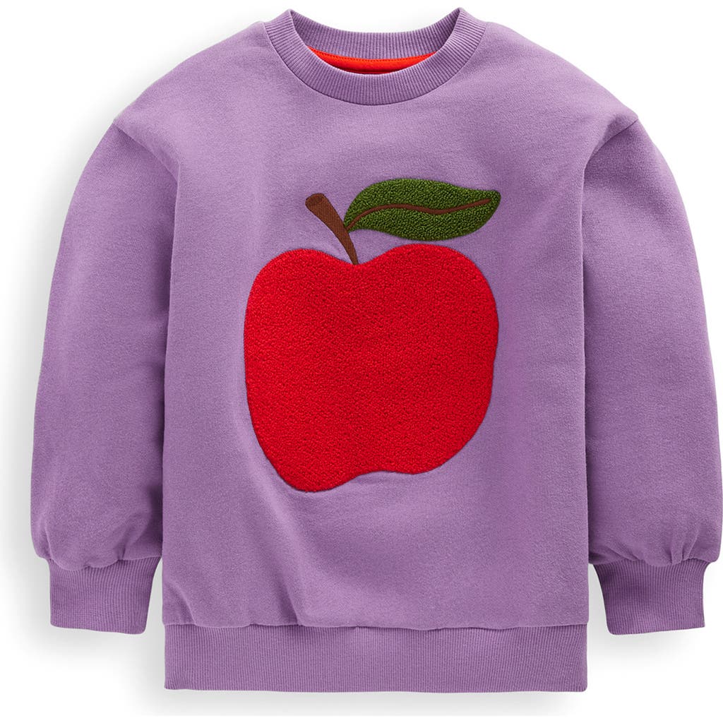 Mini Boden Kids' Apple Appliqué Cotton Graphic Sweatshirt In Purple