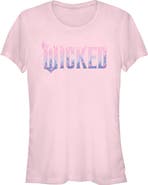 Wicked: For Good Junior's Wicked For Good Floral Pink and Purple Logo Graphic T-Shirt