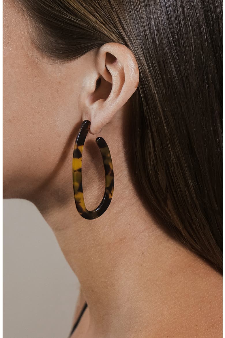 57mm Open Oval Resin Hoop Earrings, Alternate, color, TORTOISE