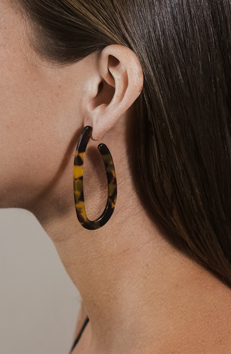 Sterling Forever 57mm Open Oval Resin Hoop Earrings, Alternate, color, Tortoise