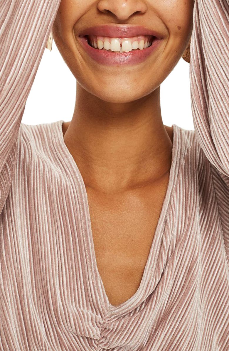 Topshop Velvet Crinkle Ruched Blouse, Alternate, color,