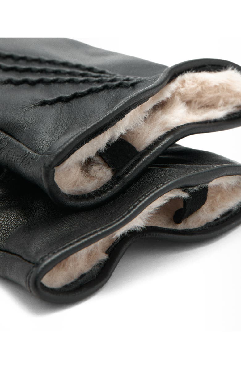 MANGO Faux Fur Lined Leather Gloves, Alternate, color, Black
