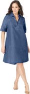 Jessica London Cuff Sleeve Denim Shirtdress