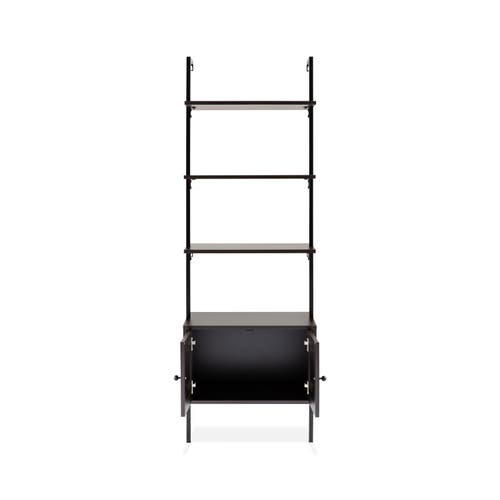 Happimess Tulare Midcentury Industrial 4-shelf Wood Wall-mounted Open Ladder Bookcase With Cabinet And Metal F In Black