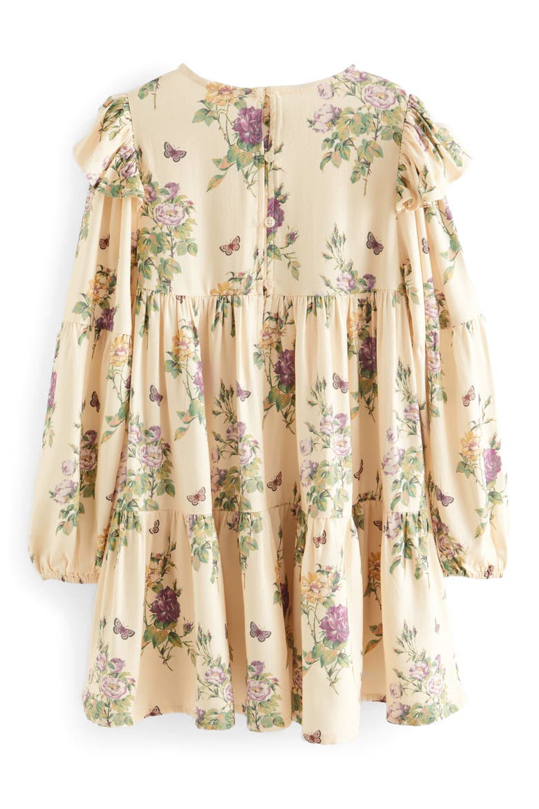 Kids' Floral Tiered Ruffle Long Sleeve Dress, Alternate, color, CREAM PURPLE FLORAL