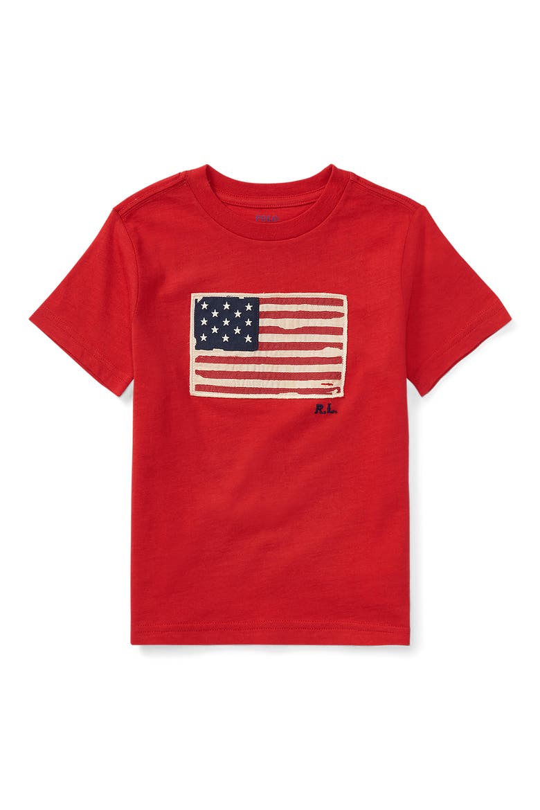 Kids' American Flag Appliqué Cotton T-Shirt, Main, color, RED