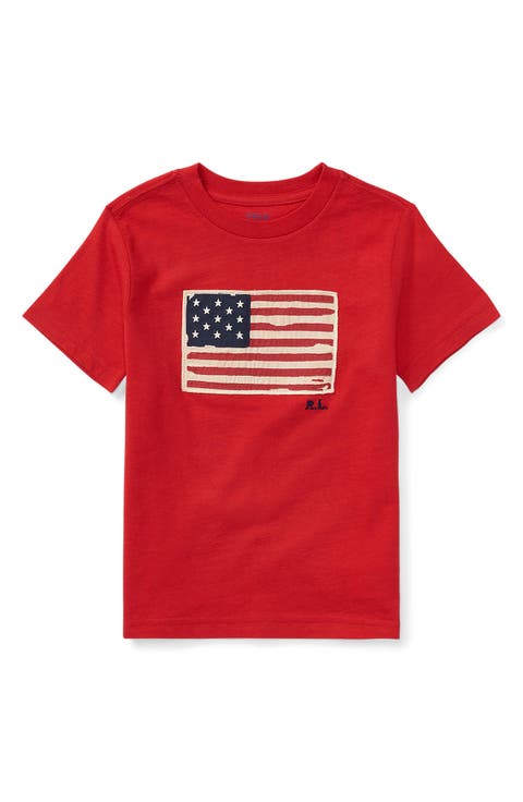 Kids' American Flag Appliqué Cotton T-Shirt (Toddler & Little Kid)