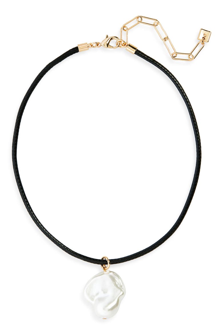 Cultured Pearl Pendant Necklace, Main, color, WHITE- BLACK- GOLD