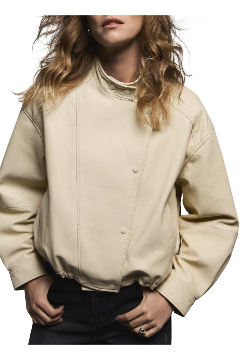 Leather Cropped Pilot Bomber Jacket, Alternate, color, Yellow