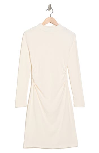French Connection Long Sleeve Ruched A-line Dress In Neutral