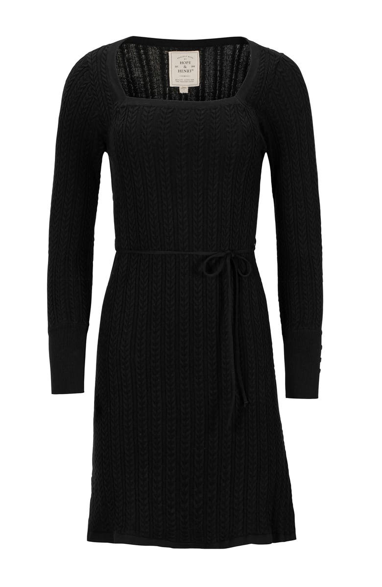 Hope & Henry Organic Square Neck Cable Sweater Dress, Alternate, color, Black