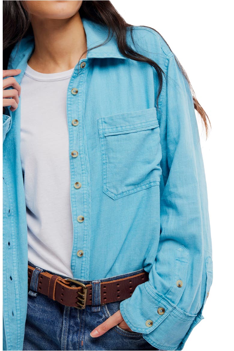 Laurel Linen Blend Button-Up Shirt, Alternate, color, MILKY BLUE