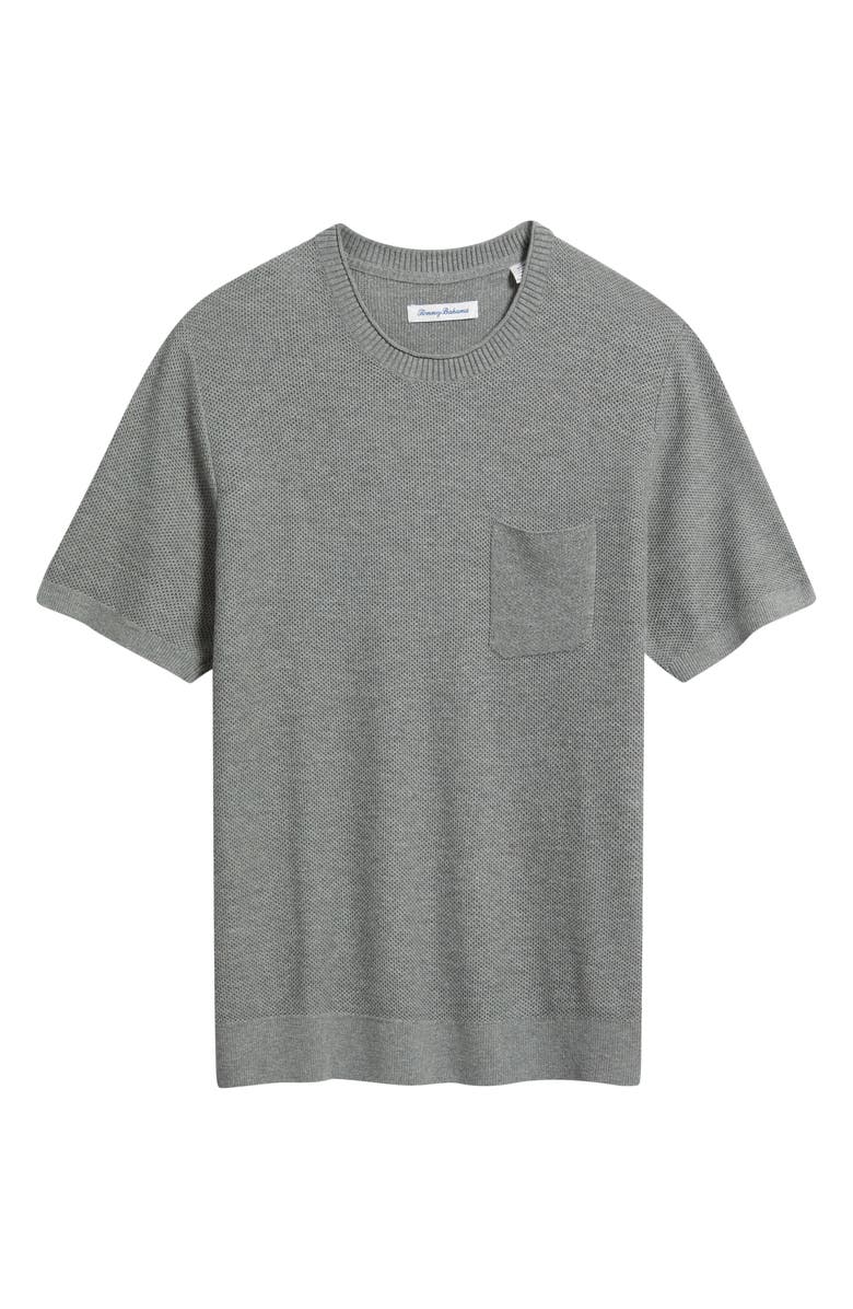 Tommy Bahama Salthill Short Sleeve Cotton & Linen Piqué Sweater, Alternate, color, Med Grey Heather
