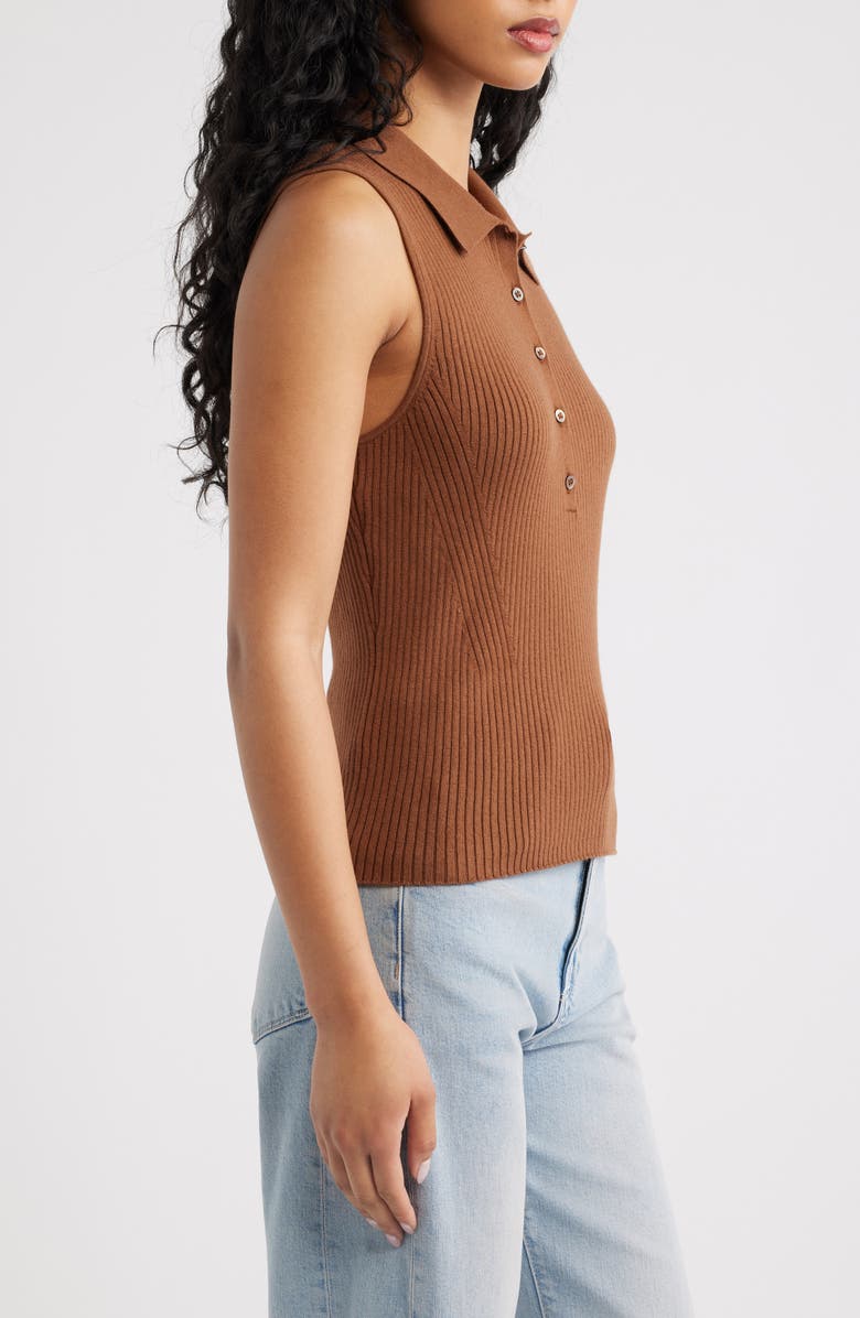 PAIGE Vesta Rib Sleeveless Polo, Alternate, color, Cognac