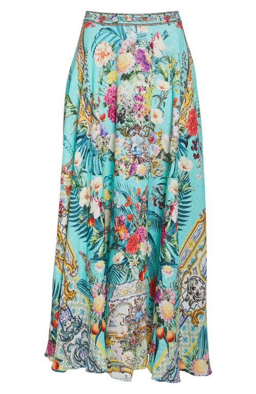 Shop Camilla Crystal Embellished Linen Maxi Skirt In Gardens Of Queluz