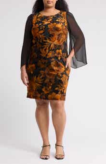 Connected Apparel Long Sleeve Velvet Burnout Dress