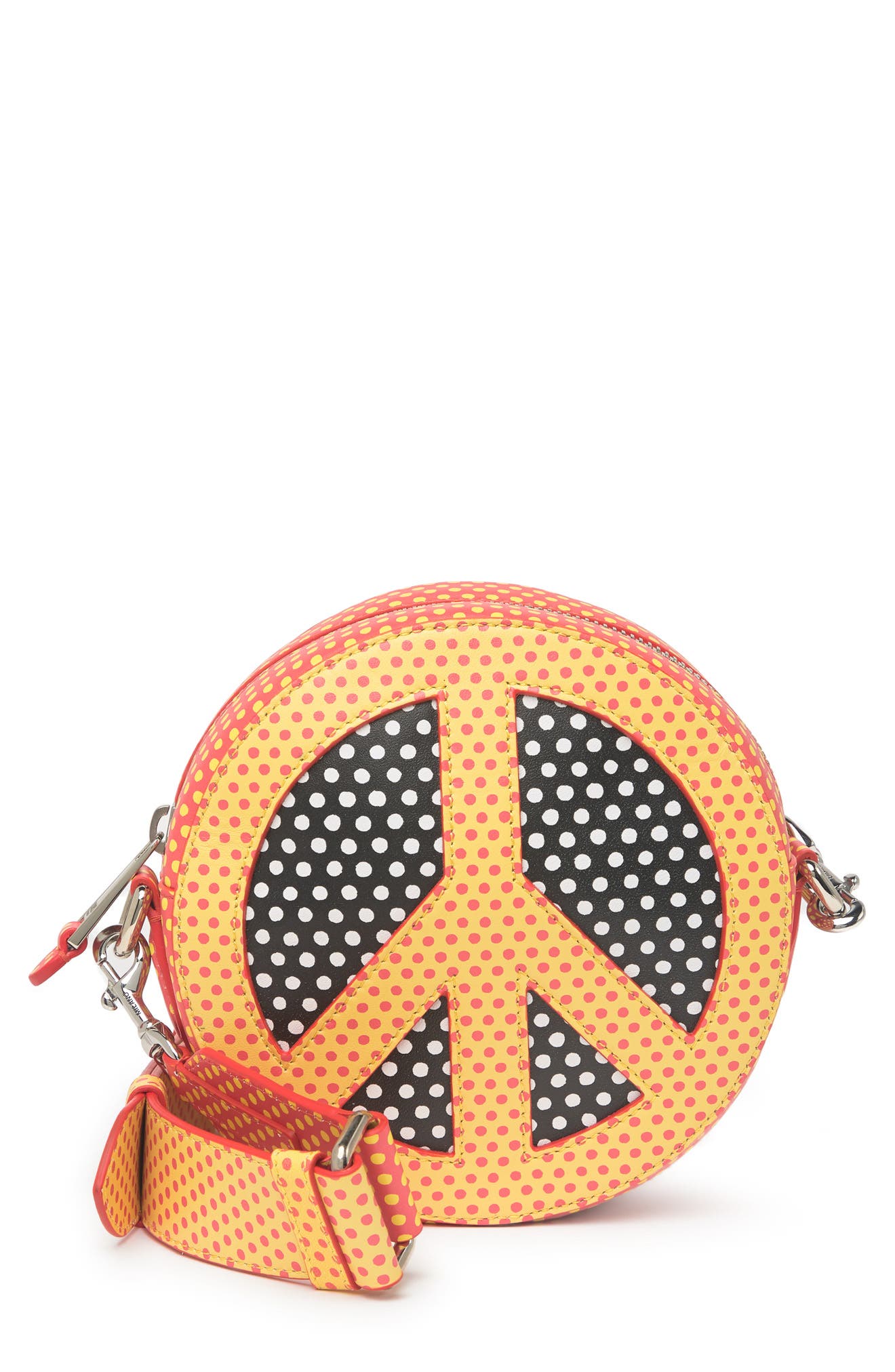 Moschino Polka Dot Peace Sign Crossbody Bag, Main, color, 