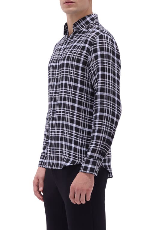 Bugatchi Julian Plaid Linen Button-up Shirt In Black