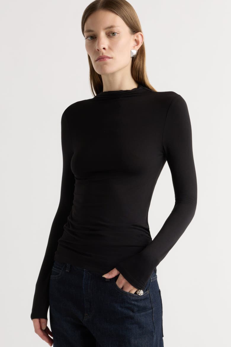 Ava Mock-neck Long-sleeve Tee, Alternate, color, Black