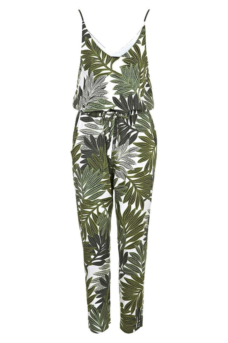 Palm Leaf Print Jumpsuit, Alternate, color, GREEN MULTI