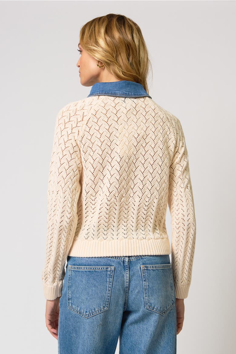 Hazel Denim Collared Pointelle Sweater, Alternate, color, Ivory