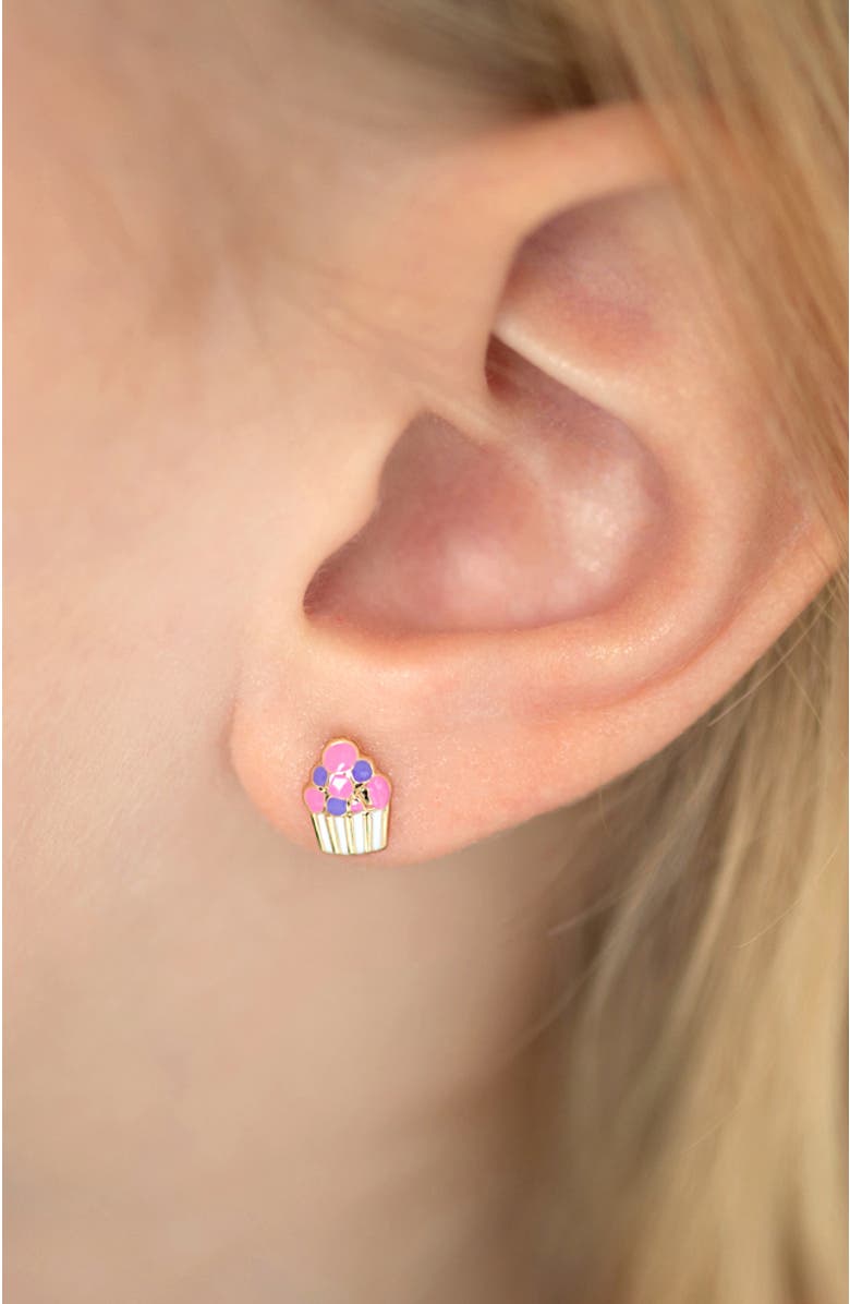 In Season Jewelry 14k Colorful Cupcake Earrings, Alternate, color, Pink