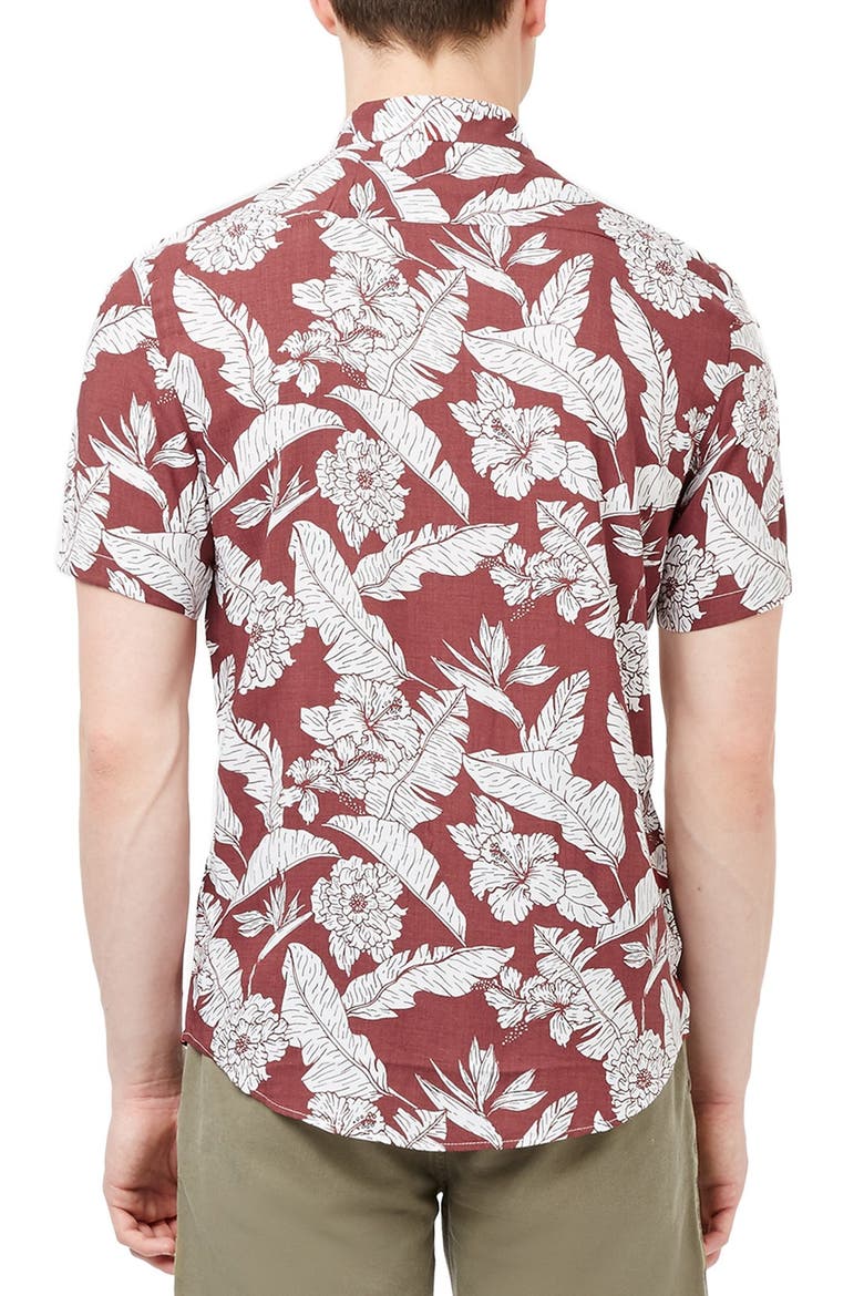 Floral Print Shirt, Alternate, color, FADED RED MULTI