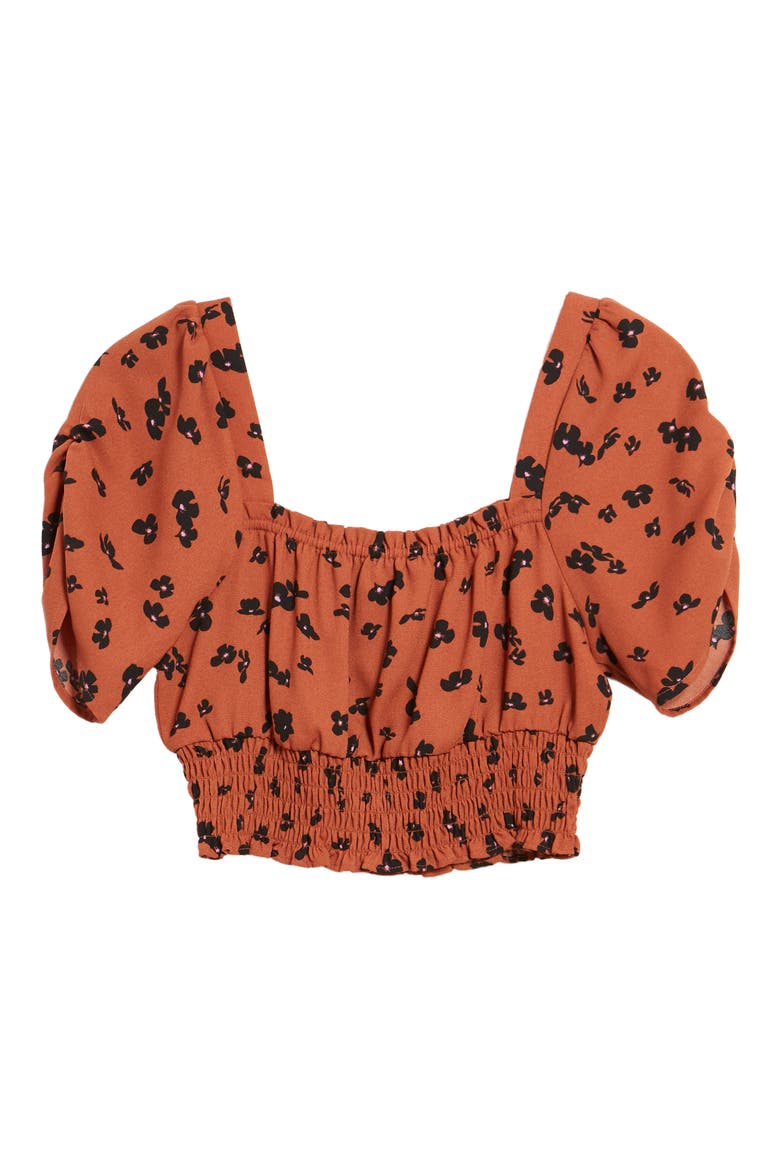 Smocked Crop Top, Alternate, color, RUST CLAY FLORAL DRIFT