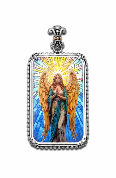 18k Gold & Sterling Silver Colorized Angel Ingot Pendant