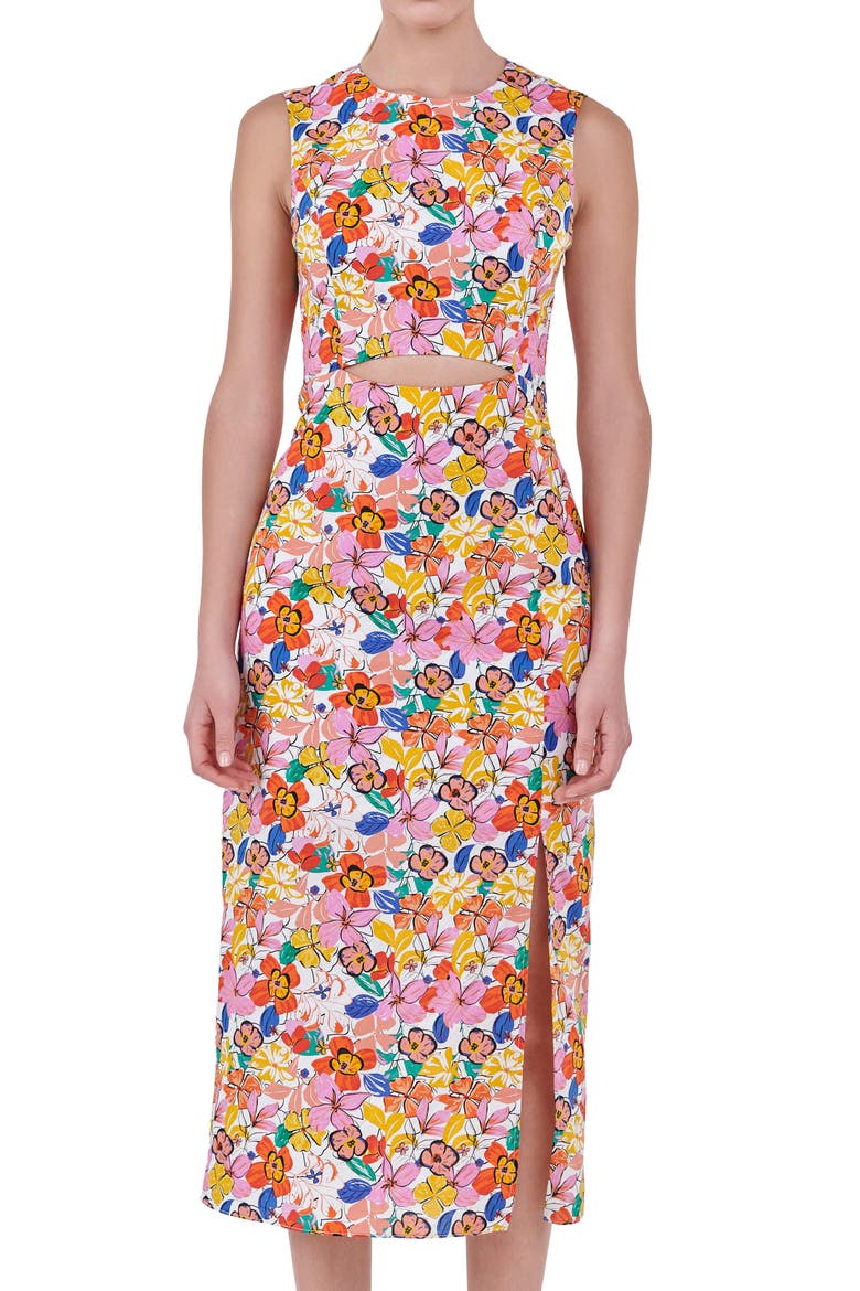 Floral Cutout Cotton Dress, Alternate, color, WHITE MULTI