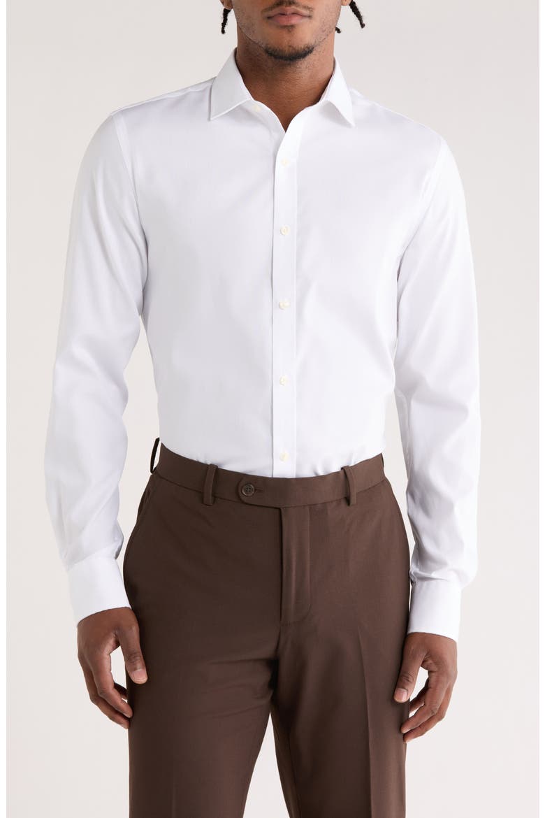 Slim Fit Non-Iron Cotton Dress Shirt, Main, color, WHITE