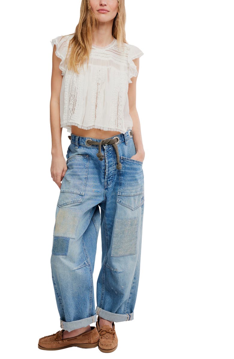 Free People Sun Drenched Lace Trim Crop Top, Alternate, color, Ivory