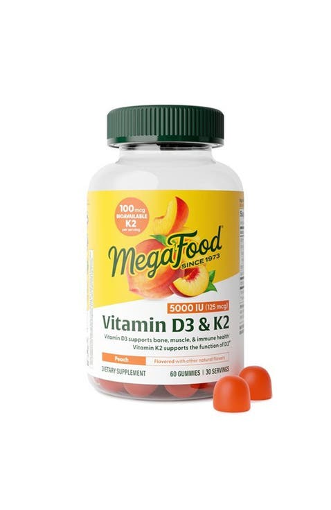 Vitamin D3 & K2 Gummies 5000 IU (125 mcg) Pectin Based, Vegetarian, 60 Peach Gummies
