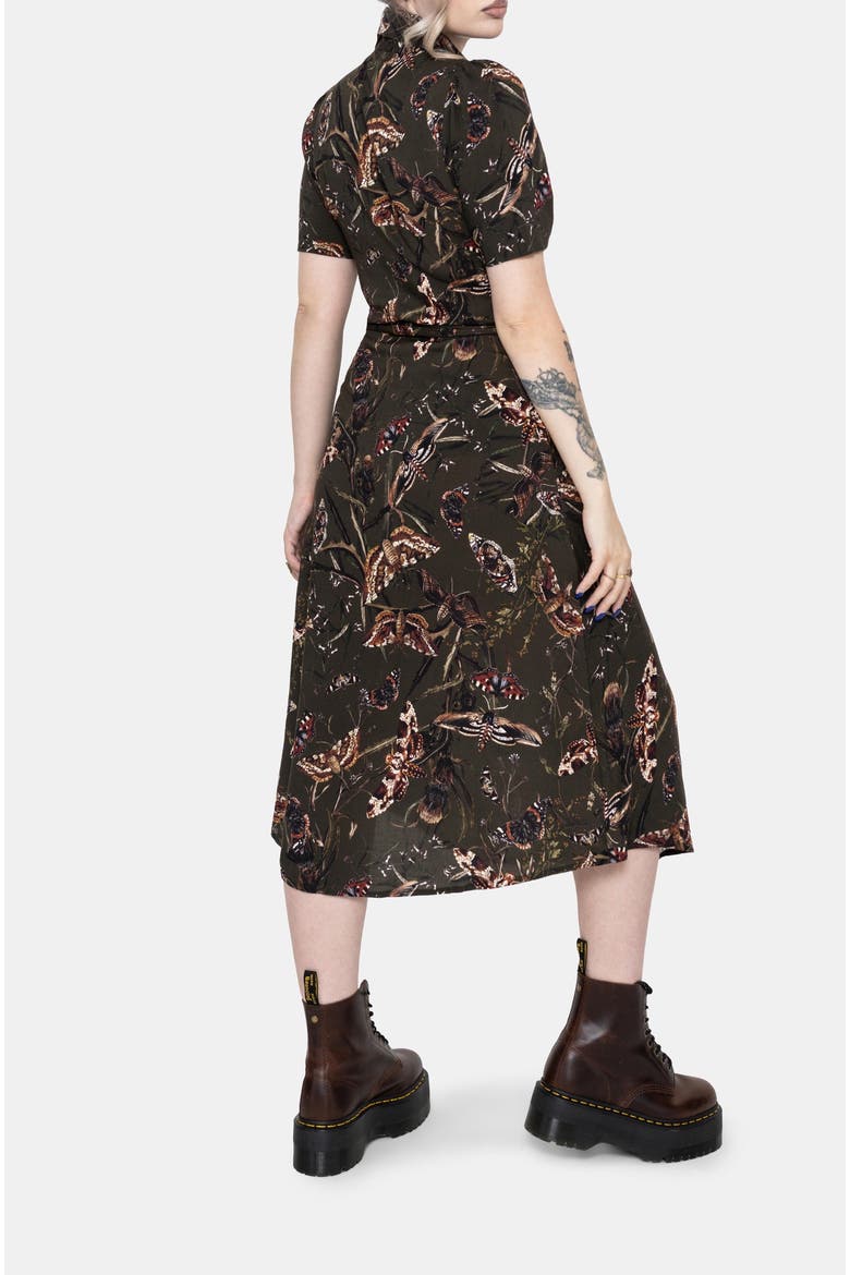 Whispen Moth Print Midi Shirt Dress, Alternate, color, Green