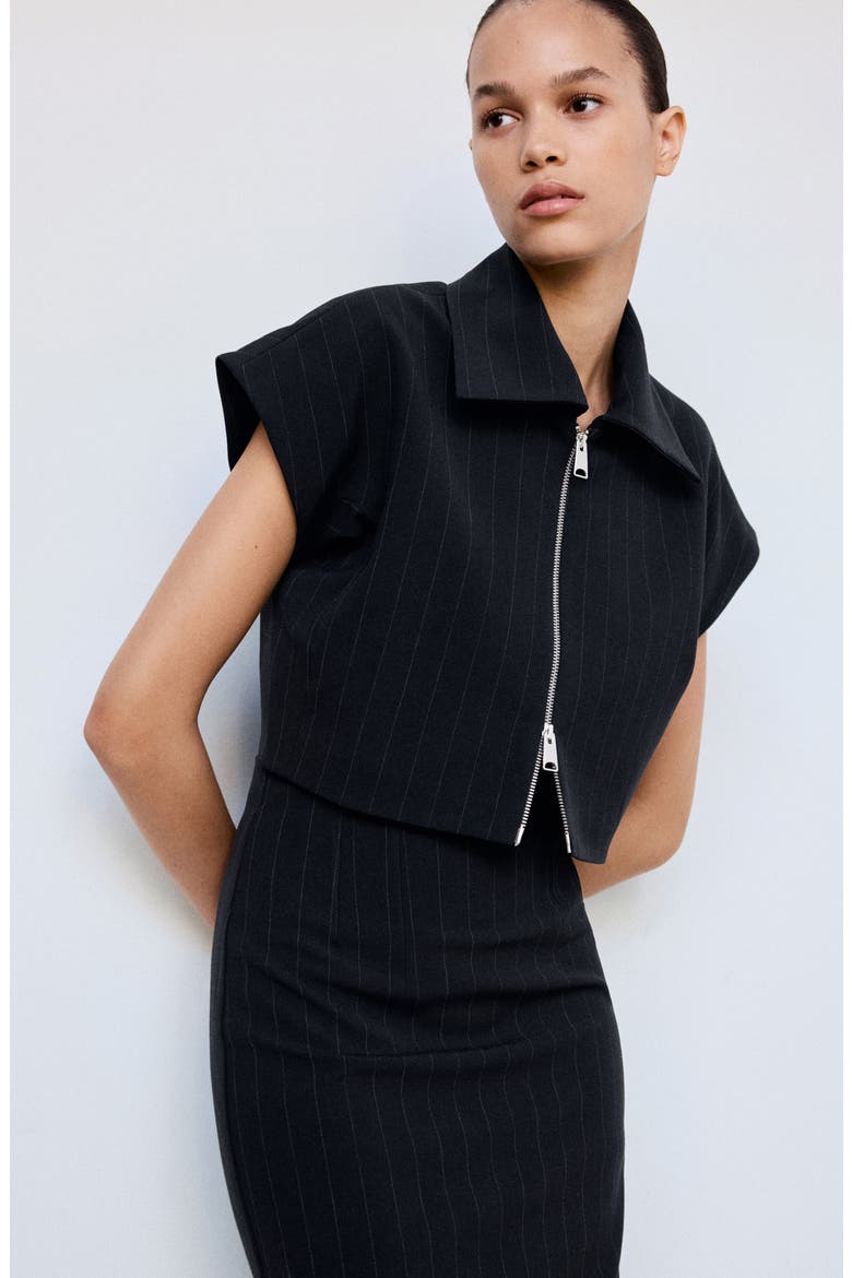 Pinstripe High Waist Midi Skirt, Alternate, color, NAVY