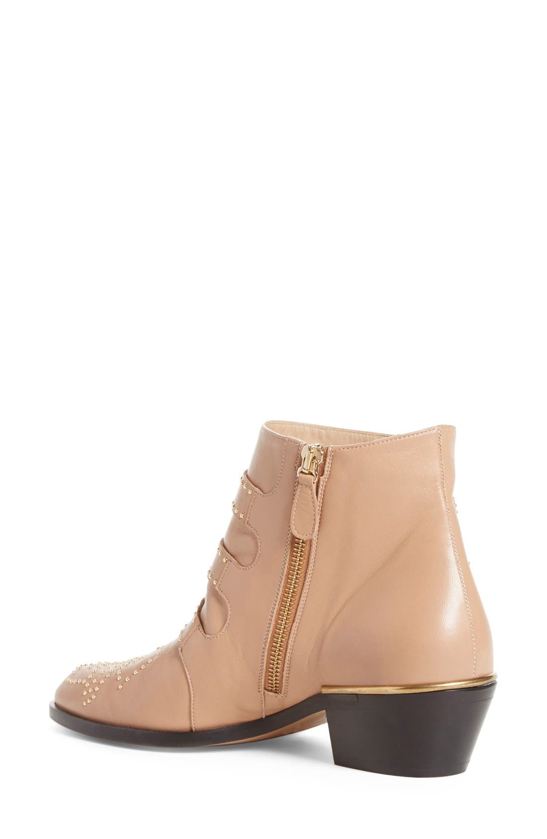 Susanna Stud Buckle Bootie, Alternate, color, BEIGE GOLD LEATHER