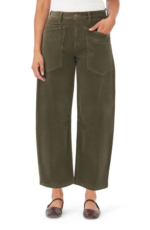 Corduroy Barrel Leg Ankle Pants