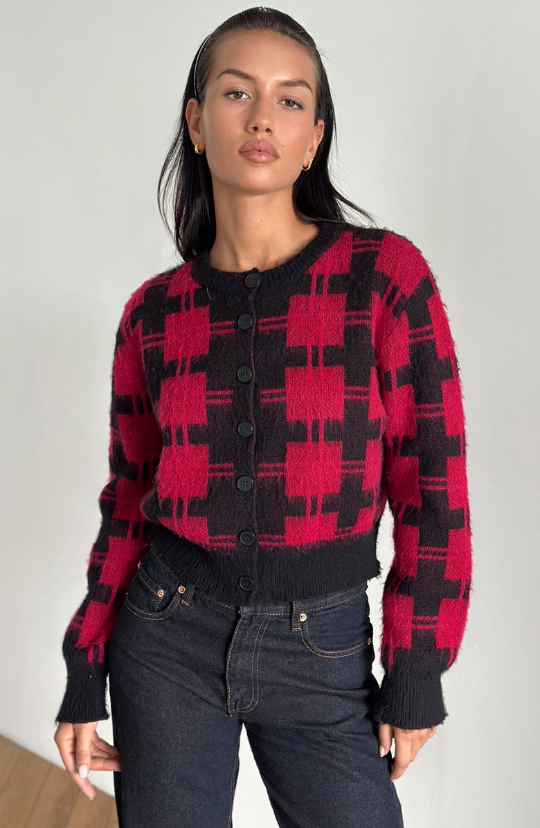 Motel Anzio Checkered Cardigan, Alternate, color, Black And Red Check