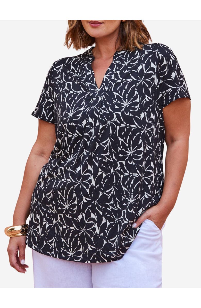 Live Unlimited Print Nehru Collar Top, Alternate, color, Black