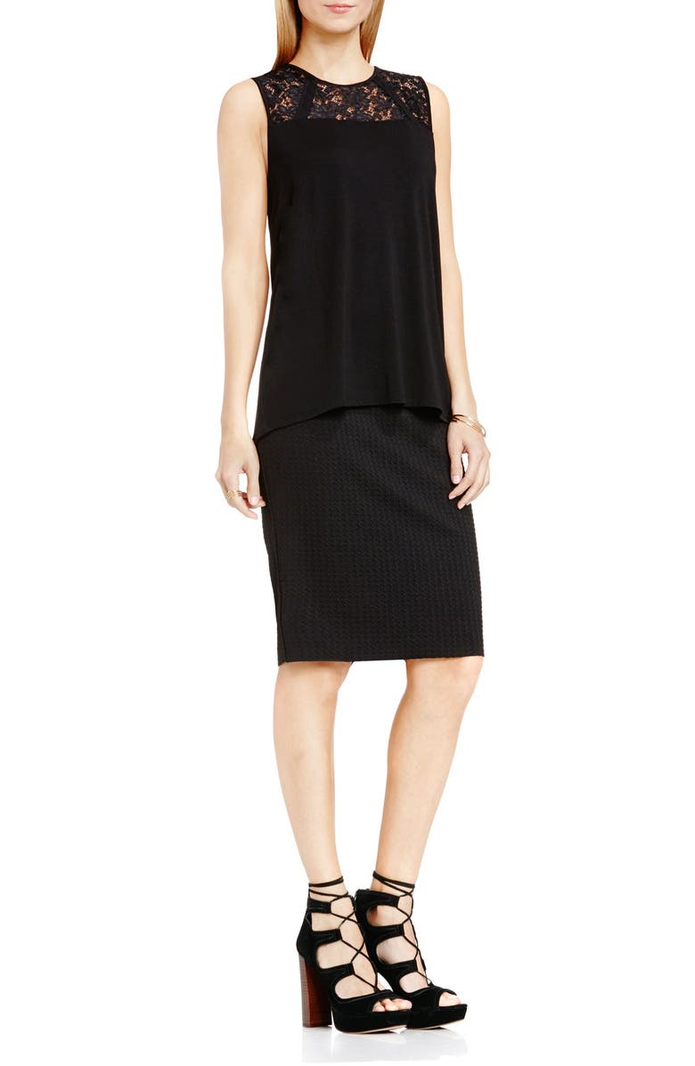 Vince Camuto Lace Yoke Sleeveless Jersey Top, Alternate, color,