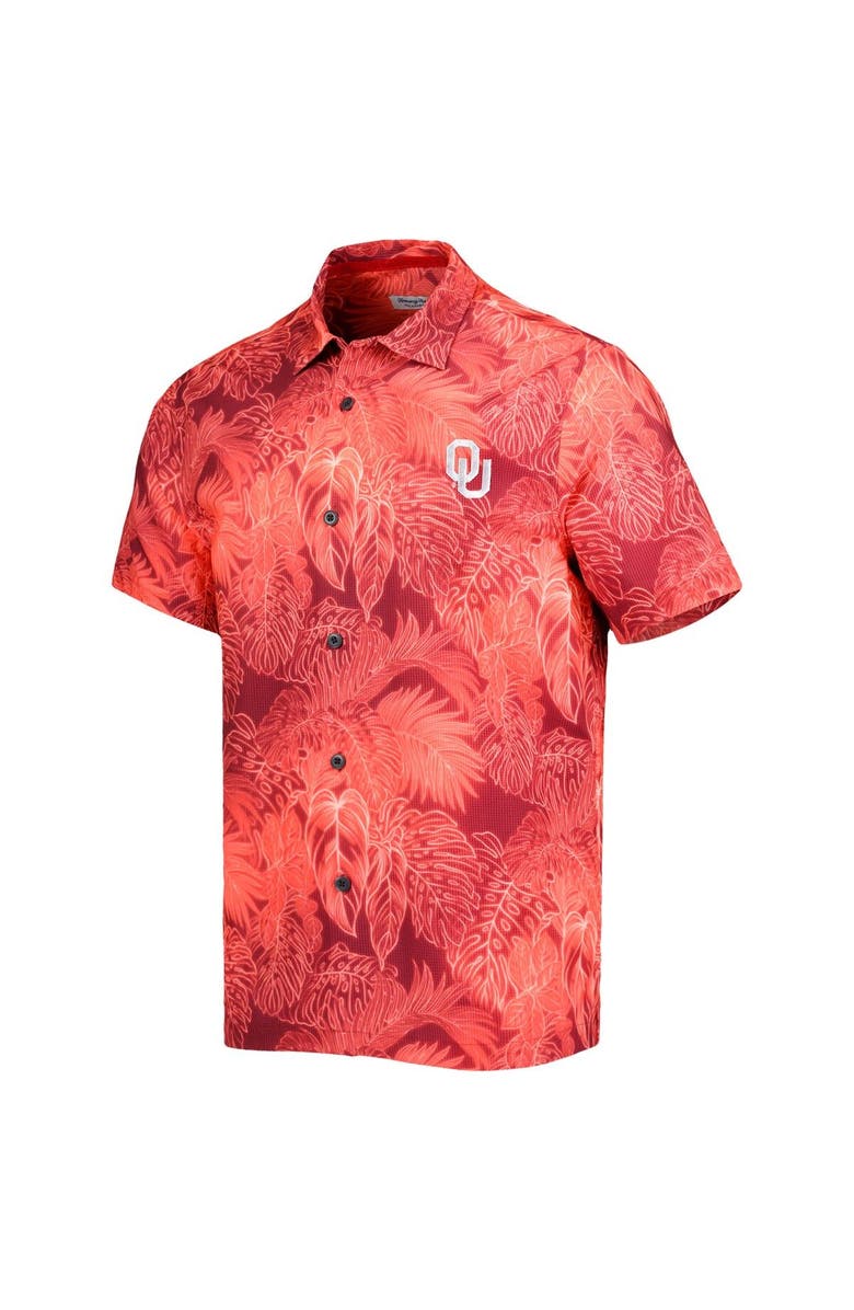 Tommy Bahama Men's Tommy Bahama Crimson Oklahoma Sooners Bahama Coast Luminescent Fronds IslandZone Camp Shirt, Alternate, color, 