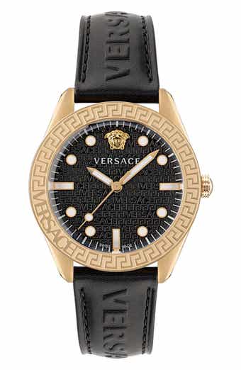 Versace Greca Dome Leather Strap Watch, 42mm