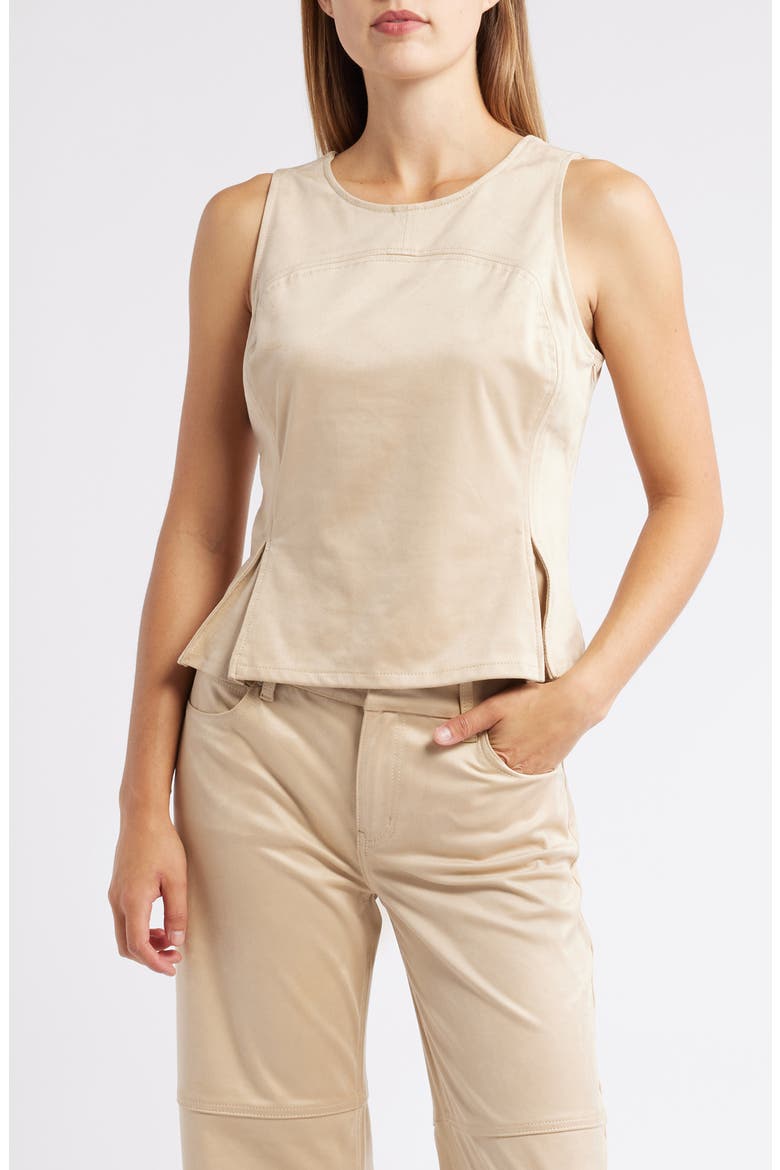 Pleated Hourglass Sleeveless Faux Suede Top, Main, color, CHAMPAGNE