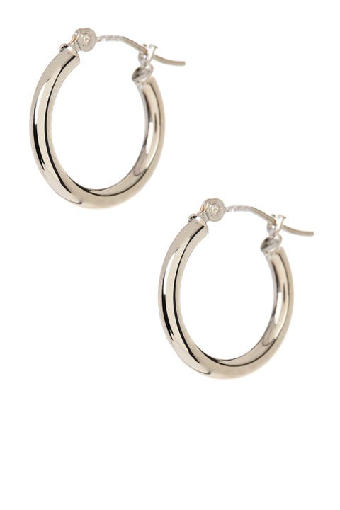 14K White Gold 15mm Shiny Hoop Earrings