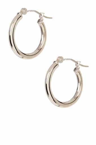 14K White Gold 15mm Shiny Hoop Earrings
