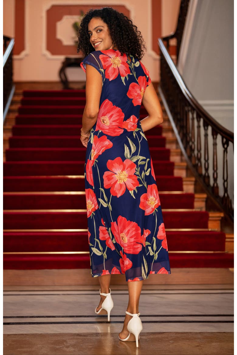 Poppy Print Midi Mesh Dress, Alternate, color, Navy
