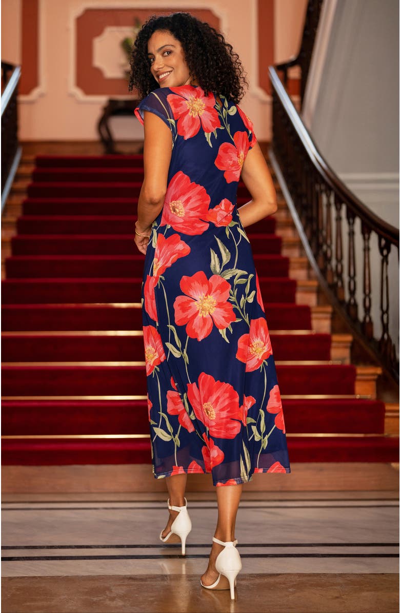 Yumi Poppy Print Midi Mesh Dress, Alternate, color, Navy
